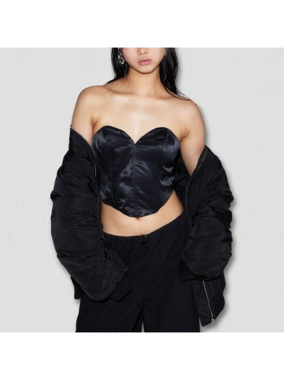 H&M Divided Bandeau Corset Top Black Leather Size Small
